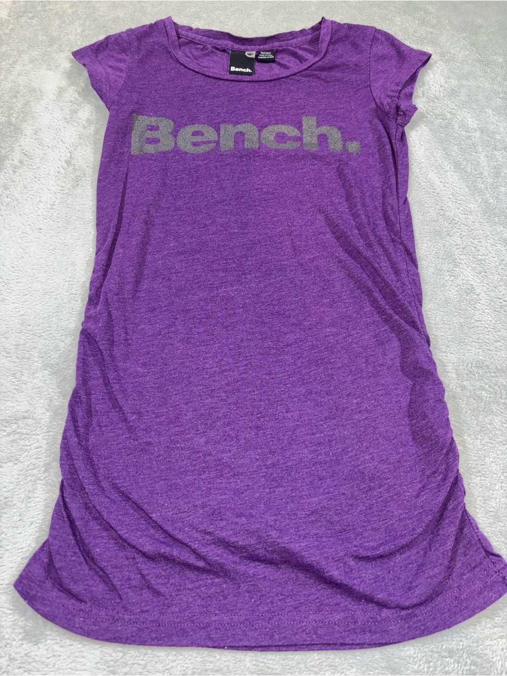 Bench Purple Side Ruched Short Sleeve Logo T-Shirt XS